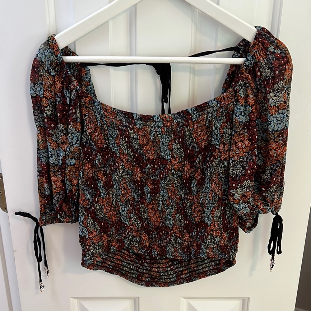 Free People Floral Puff Sleeve Top